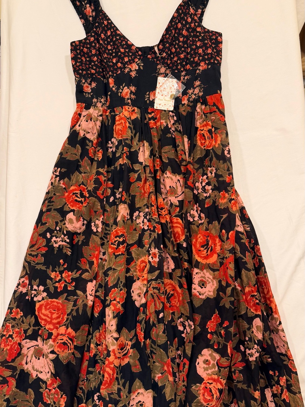 NWT Free People "Love You" Printed Midi Dress - Black Combo (Size L)